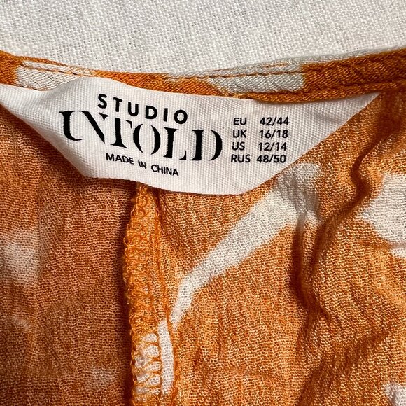 Studio Untold Women's Maxi Dress Orange Boho 3/4 Sleeve V-Neck Pullover Size 14 - Picture 7 of 11